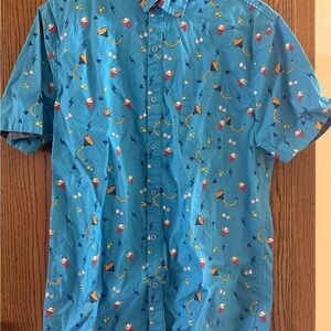 Men's Short-Sleeve Button-Up Shirt - Blue Novelty Print